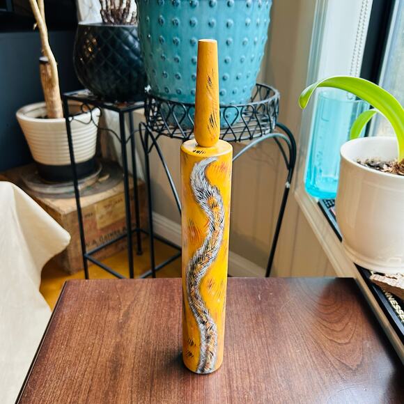 Vintage wooden rolling pen hand painted cat orange tabby kitty art decor signed - Picture 7 of 13